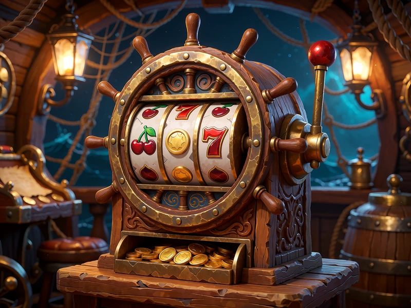 Messingspillemaskine formet som et skibsspil med tre hjul og en gylden arm - kategorien online slots