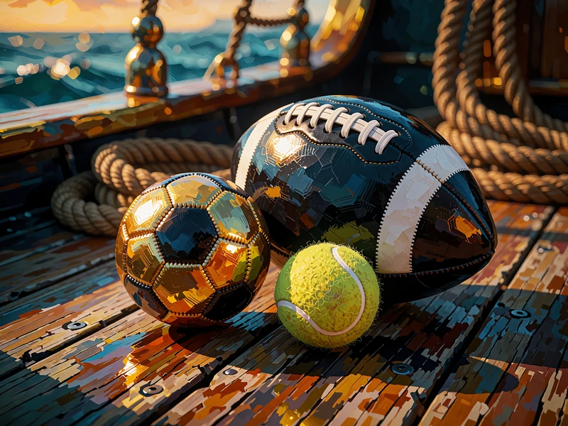 Fodbold, h&aring;ndbold og tennisbold p&aring; d&aelig;ksplanker ved et skibsr&aelig;kv&aelig;rk - kategorien sportsbetting